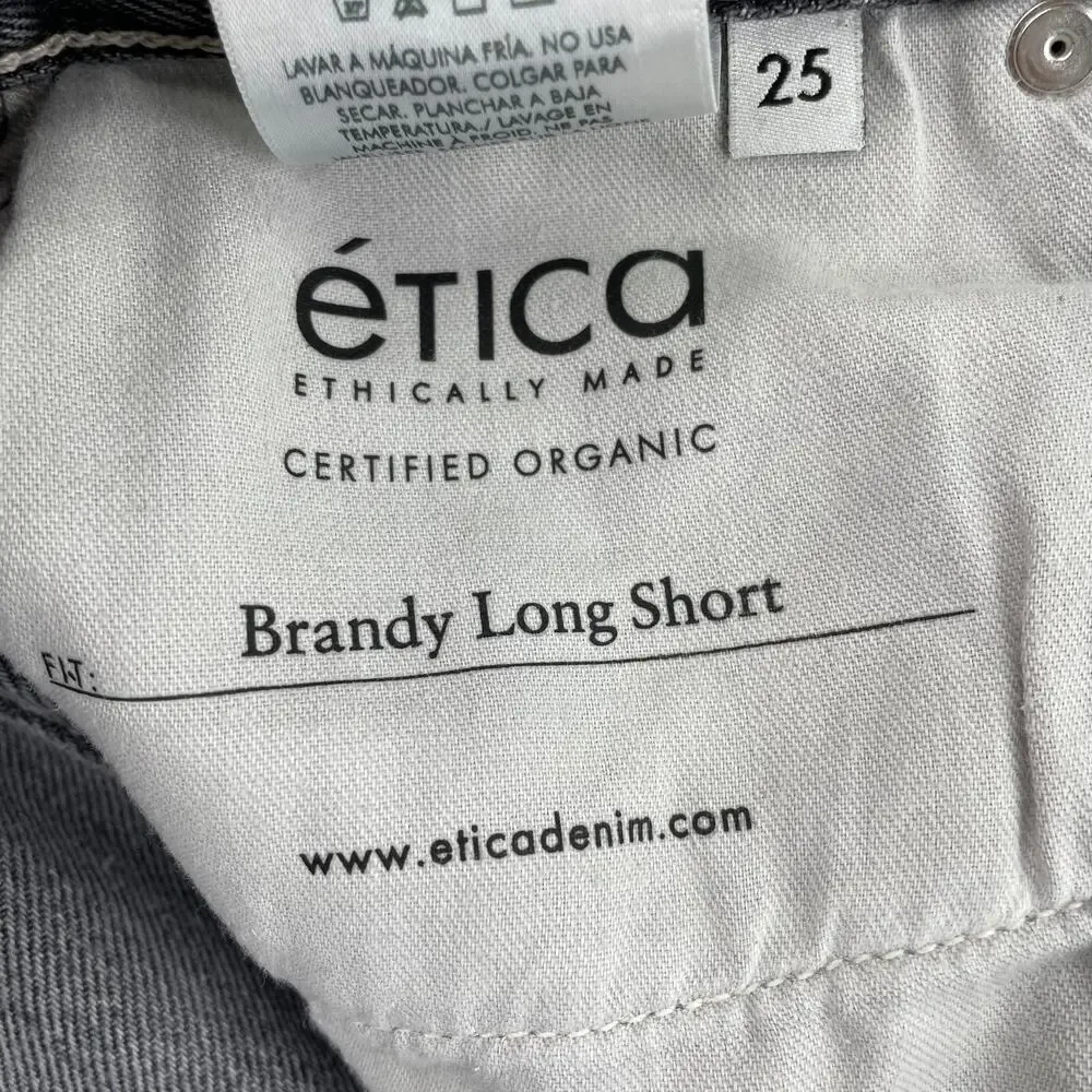 ETICA Brandy Long Denim Shorts Womens 25 Gray Quartzsite Organic Cotton Bermuda